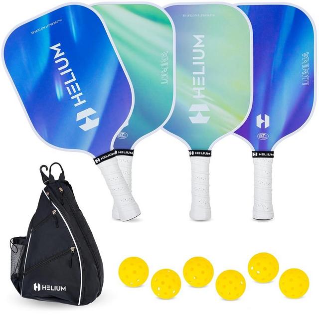 Helium Pro Carbon Fiber Pickleball Paddle Set of 4 - USAPA Certified Pickleball Paddles, High-Spin Texture, Lightweight Honeycomb Core (4 Paddles, 6 Balls, 1 Shoulder Bag)