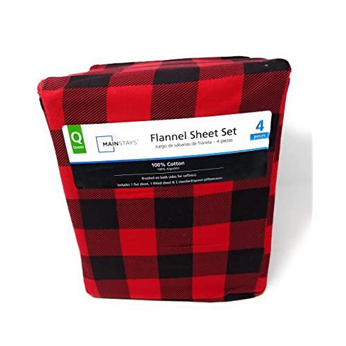 Mainstays Flannel Sheet Set Queen, Red Plaid