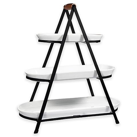 3-Tier Oblong Ceramic Server in White