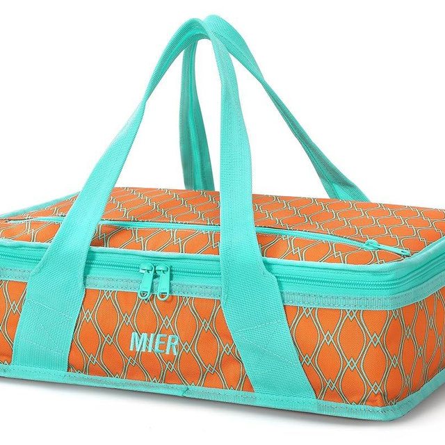 MIER Insulated Casserole Carrier for Hot or Cold Food Thermal Food Carrier Bag for Lasagna Potluck Parties Picnic Cookouts, Fits 9"x13" Baking Dish/Foil Pan, Orange