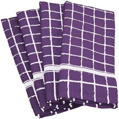 Set of 4 Nautical Windowpane Dishtowel Dark Plum - Design Imports
