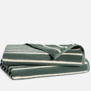 Super-Plush Turkish Cotton Hand Towels Striped Botanical Green, Set of 2