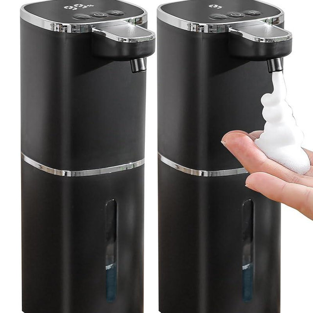 DODO MEKIA 2 Pack Automatic Foaming Soap Dispenser, 13.5oz/400mL, USB Rechargeable,9- Adjustable Foam Levels, IPX5 Waterproof, Touchless & Wall/Tabletop Use for Kitchen Bathroom, Black