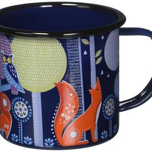 Folklore Enamel Coffee Mug, Night Design, Blue (14 Ounces)