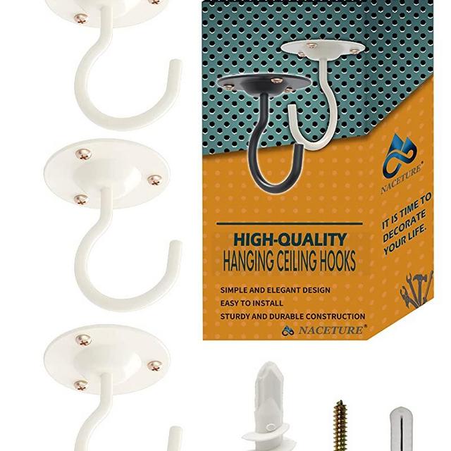 Ceiling Hooks for Hanging Plants 3 Pack - Plant Hanger Indoor Hanging Hooks Metal Plant Bracket Iron Lanterns Hangers for Wind Chimes, Planters - Pack of 3 (White) (White 3 Pack)