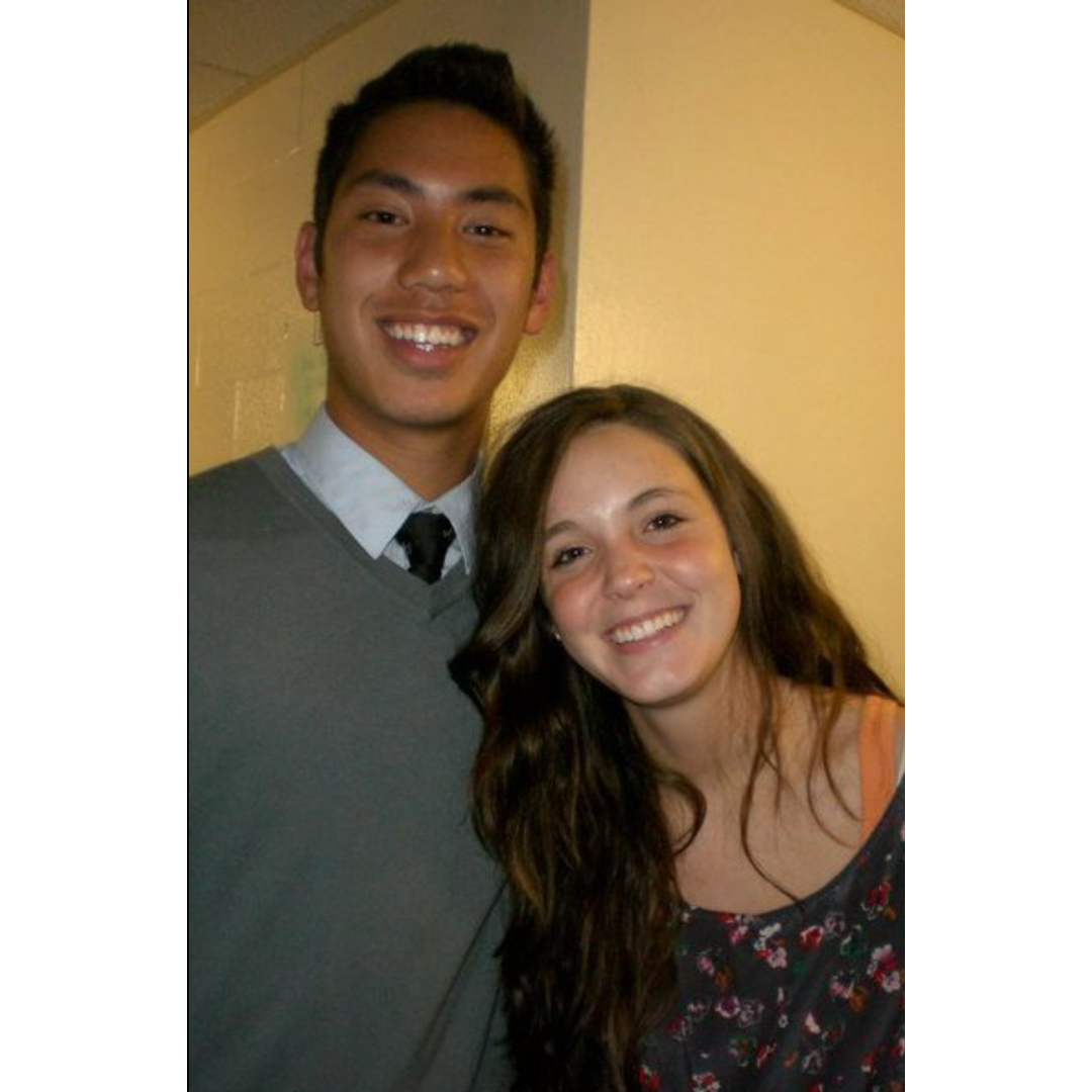 This is our first picture together in our dorm building where we met at Bradley University in 2010. When we met, Eric was wearing a tennis shirt, so Kinzie's opening line was "do you play tennis?"