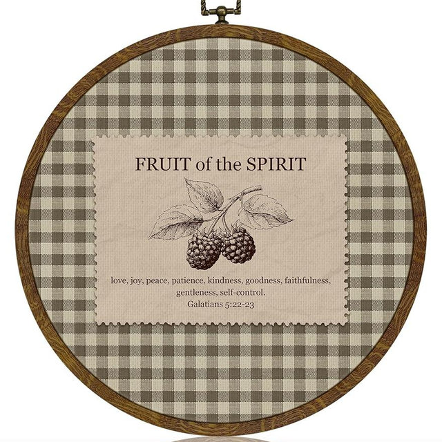 Christ Wall Art Decor- Fruit of the Spirit Scripture Round Hanging Artwork, Inspirational Faith Sign for Living Room, Office, Prayer Room, Bible Verse Wall Hanging Decor Gift for Christians 10Inch (Green-Galatians 5:22-23)