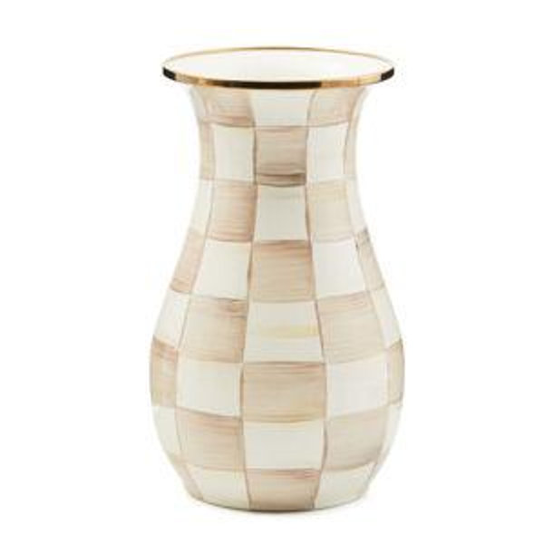 Enamel Tall Vase Mocha Check