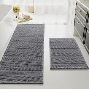 Bathroom Rugs for Beside Tub, (32 x 20 Plus 24 x 60 - Inches, Grey)