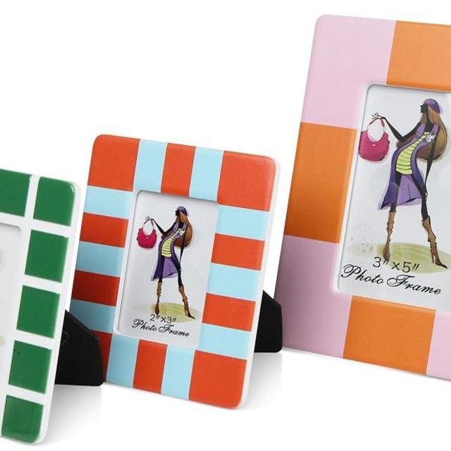 Gurfuy Set of 3 Picture Frame Tabletop - Colored Ceramic Photo Frames Table Top Display 2 of 2x3”, 1 of 3x5” Horizontal Vertical Formats for Home Hotel Decor (Can’t for Wall) Colored A