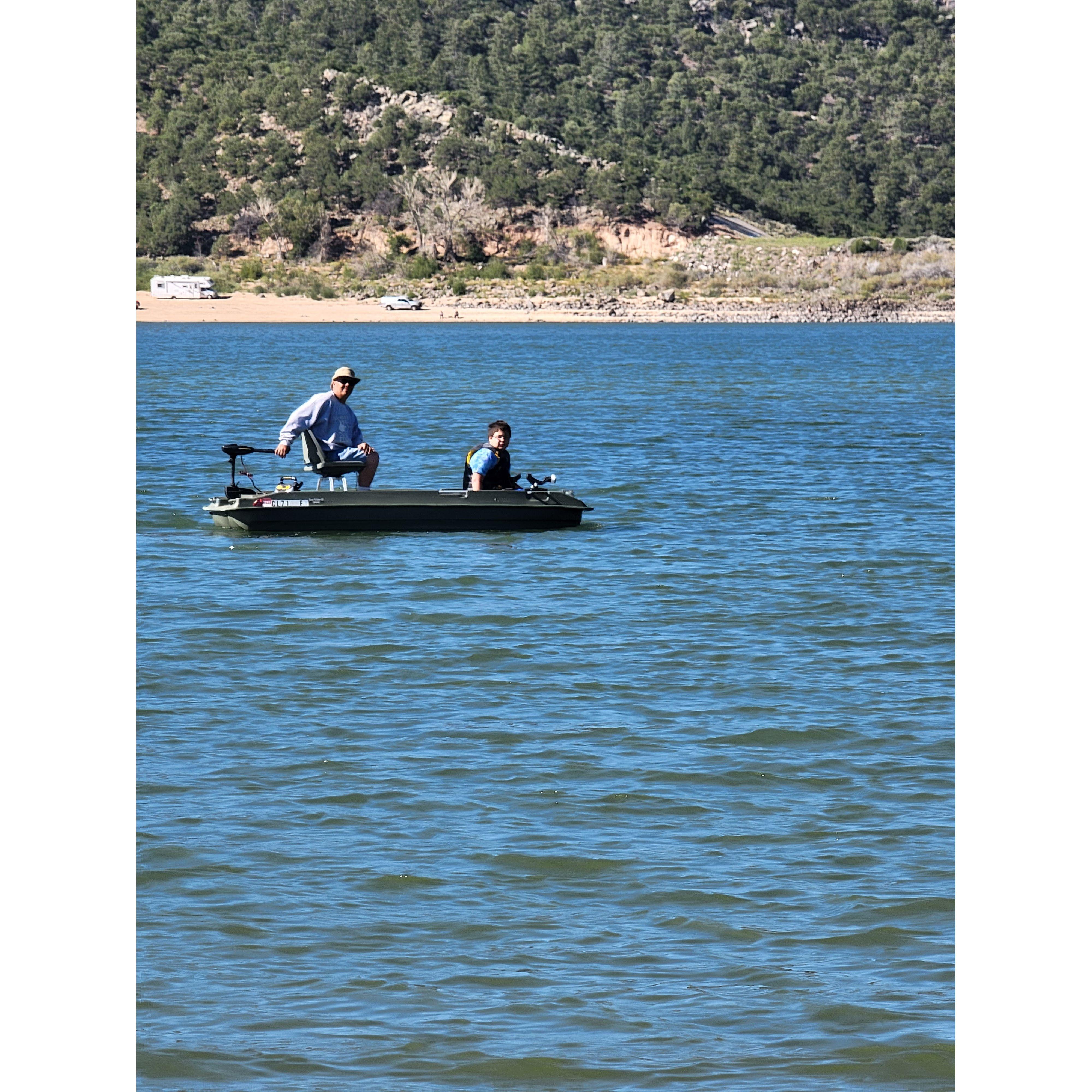 Ely and Todd on the boat at Mountain Home Reservoir 2022