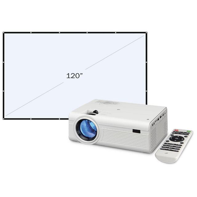 GPX® Mini Projector with Projection Screen in White