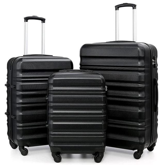 LONG VACATION Luggage 3 Piece Set ABS Hardshell Lightweight Suitcase with TSA Lock Spinner Wheels 20in24in28in (Black)