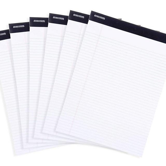 Mintra Office Legal Pads - ((BASIC WHITE 6pk, 8.5in x 11in, NARROW RULED)) - 50 Sheets per Notepad, Micro perforated Writing Pad, Notebook Paper for School, College, Office, Business