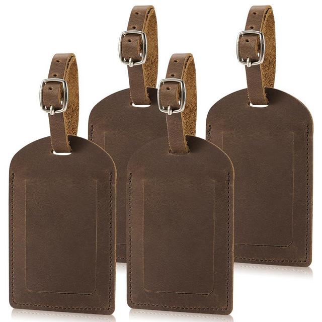 Ringsun Genuine Leather Luggage Tag for Suitcases ID Tags Bag Tags for Luggage (4 Pack)