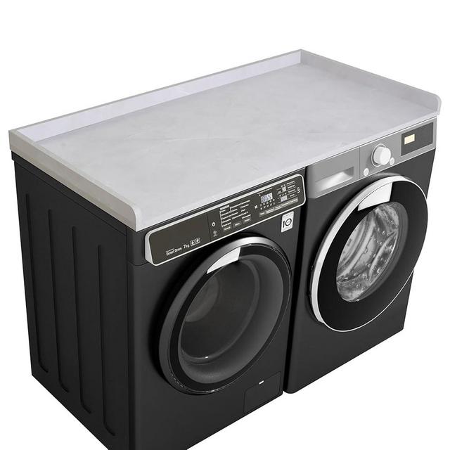 Kaboon Washer Dryer Countertop, Melamine Countertop with Edge Rails - 27.5" Depth x 54" Width Laundry Room Organization, White Rock