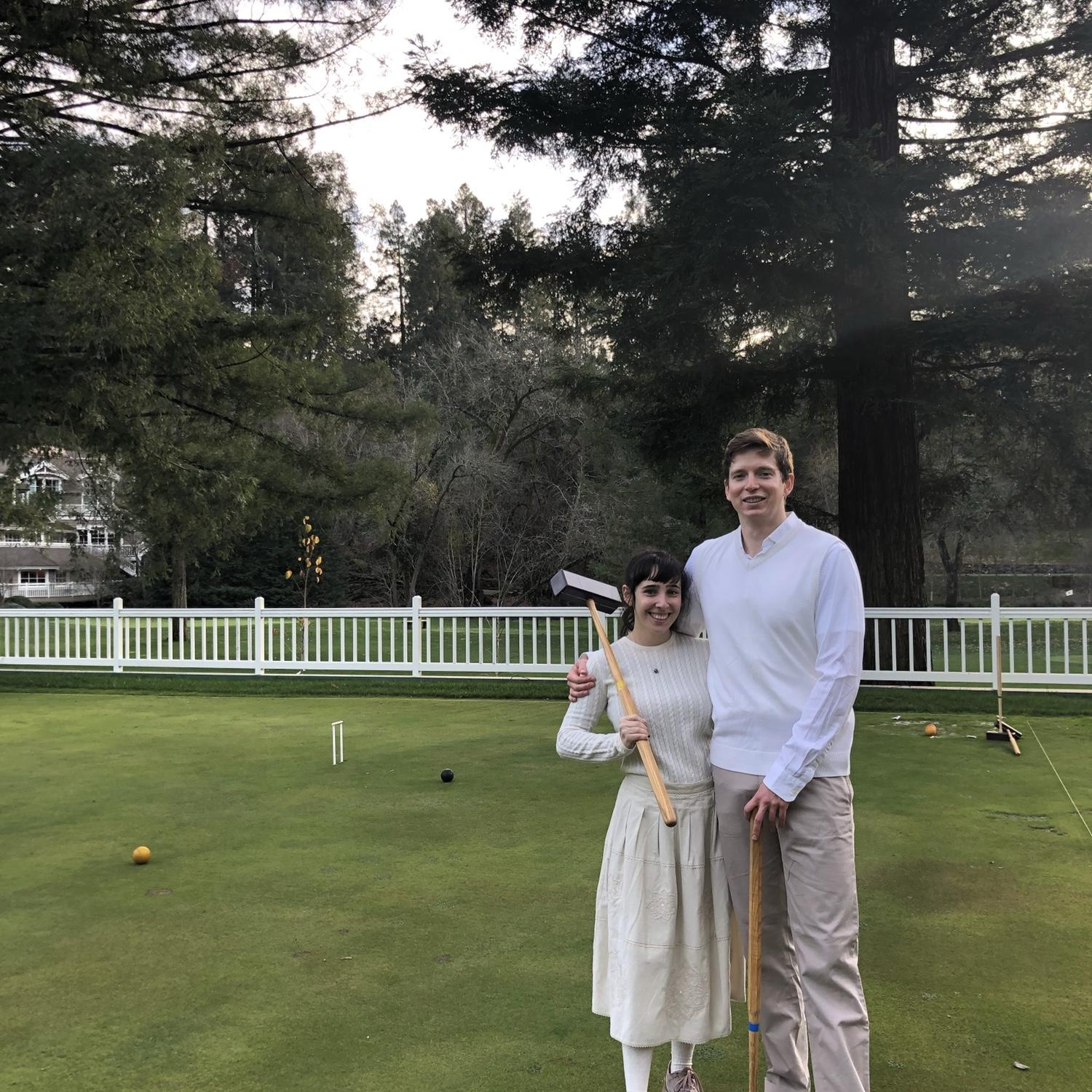 Mirelle first game of croquet at Meadowood
