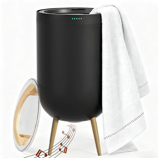 Luxury Towel Warmer Bucket, 23L Large Towel Warmers for Bathroom, with Stand, Ambient Light, Auto Shut Off, Relaxation Mode, Fits Three 40"x70" Towels, Bathrobes, Blankets, Great Gift Idea - Black