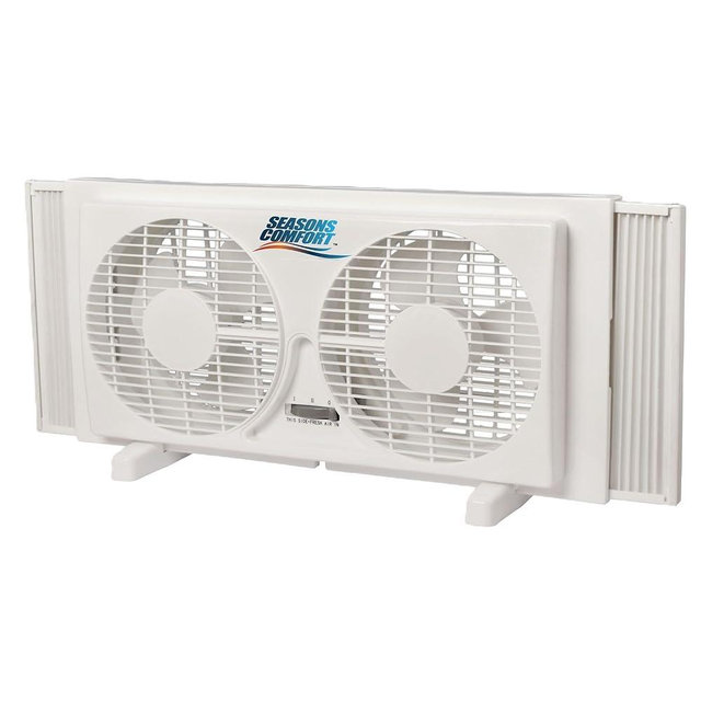 Seasons Comfort Twin Window Fan, Reversible Airflow Control, 9 Inch, 2 Speeds, Expandable, Exhaust, Dual Fan - Ideal for Home, Kitchen, Bedroom & Office