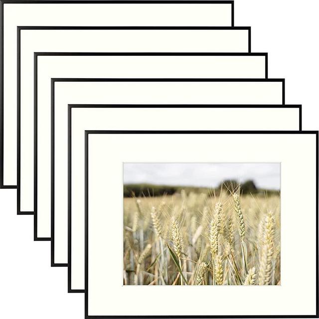 Golden State Art, 16x20 Aluminum Photo Frame with Ivory Mat for 11x14 Pictures, Includes with Sawtooth Hangers and Spring Clips - Wall Mounting - Real Glass - Metal Frame (Black, 6-Pack)