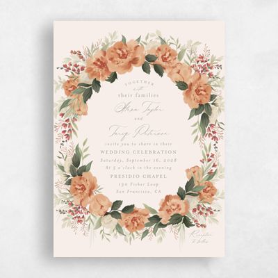 Orange Floral Wedding Invitation - Juniper Classic