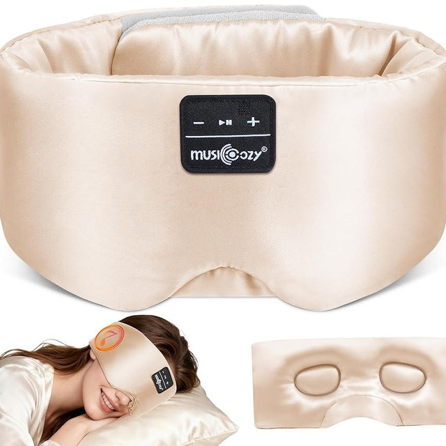 MUSICOZY 3D Silk Bluetooth Sleep Mask Headphones, Mulberry Silk Eye Mask with Ultra-Thin Wireless Speakers, Bluetooth 5.4 Sleeping Headphones for Side Sleepers, Music Sleep Mask Gifts for Men Women