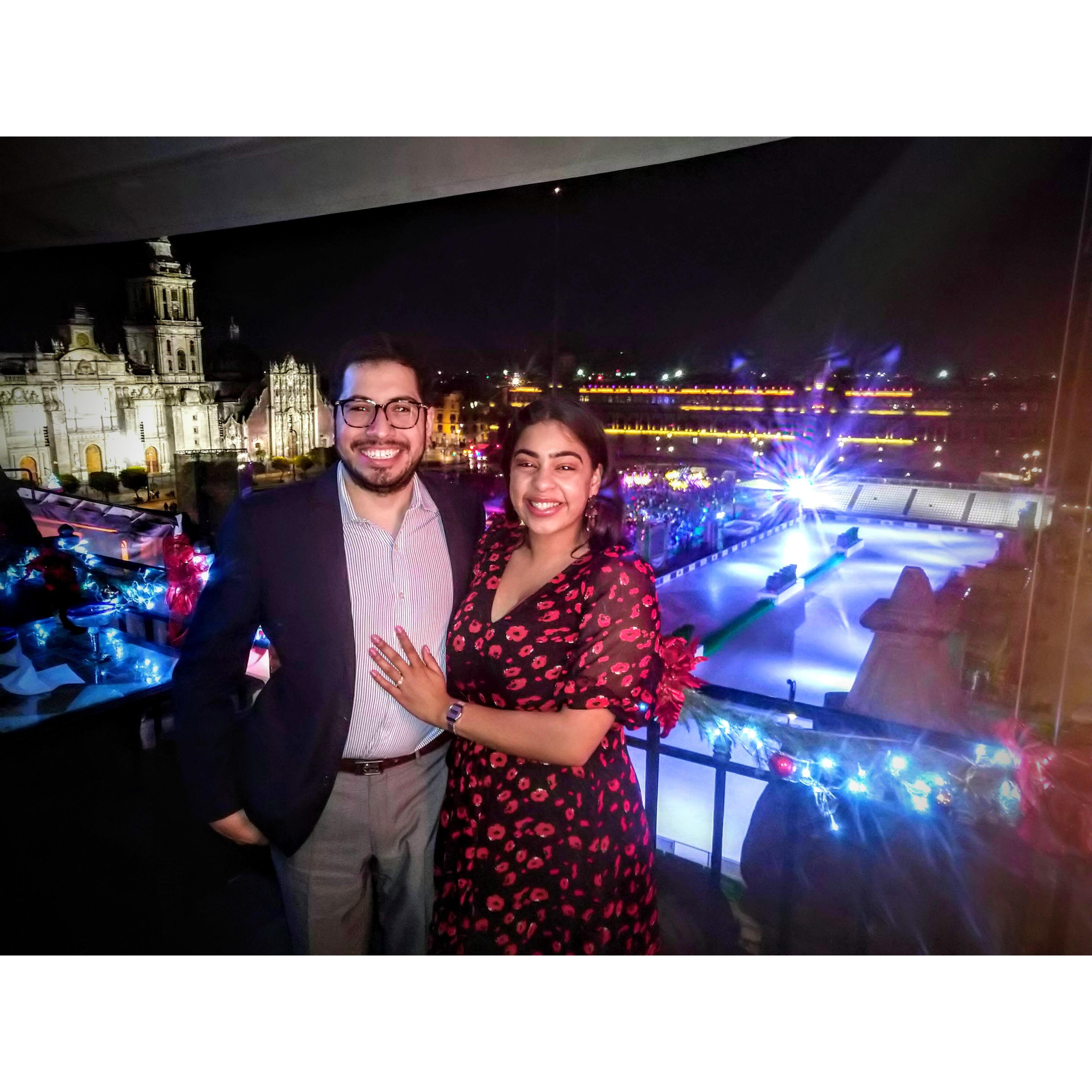 Our first picture as fiances, where Andres proposed to Rosa at El Gran Hotel in Mexico City