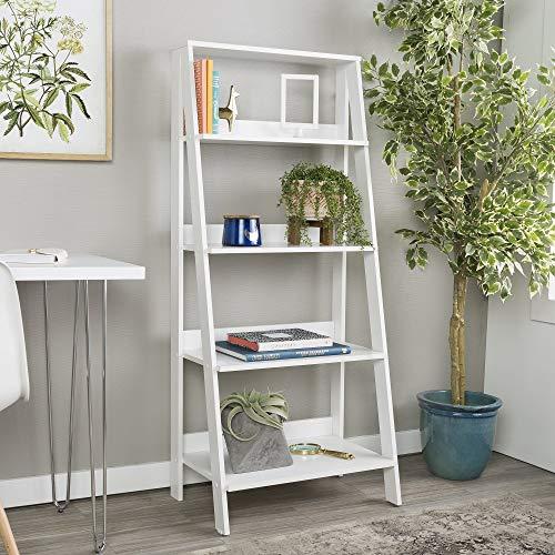 WE Furniture 4 Shelf Simple Modern Wood Ladder Bookcase Bookshelf Storage, White
