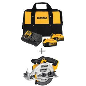 20-Volt 6-1/2 in. MAX Lithium-Ion Cordless Circular Saw with Premium Battery Pack 5.0 Ah (2-Pack), Charger and Kit Bag