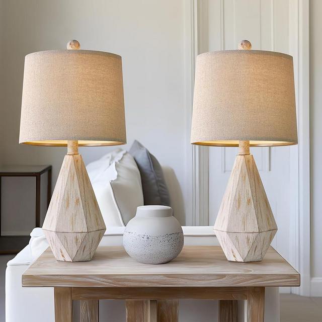 PoKat 20.25" Rustic Table Lamp Set of 2 for Bedroom Living Room Vintage Retro Traditional Nightstand Bedside Lamps Kids Room Study Room Office with Linen Shade