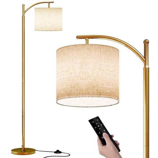 SUNMORY Arc Floor Lamp, Modern Floor Lamp with Romote Control and Stepless Dimmable Bulb, Metal Standing Lamps with Hanging Lampshade for Living Room, Bedroom, Office (Gold)