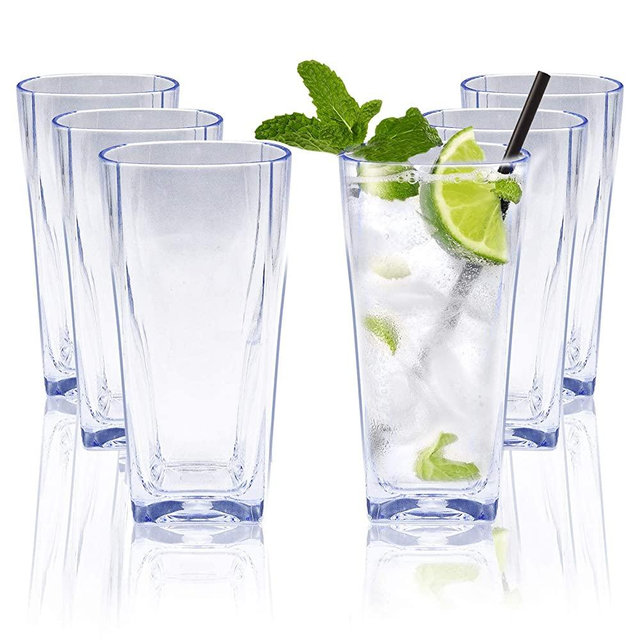 Top-spring 12 Oz Reusable Plastic Water Tumblers, Stackable Shatterproof Clear Drinking Glasses, BPA Free, Set of 6 (Clear)