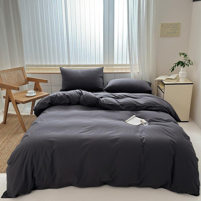 FACE TWO FACE Bedding Duvet Cover Set100% Washed Cotton Duvet Cover Linen Like Textured Breathable Durable Soft Comfy (King, Volcanic Black)