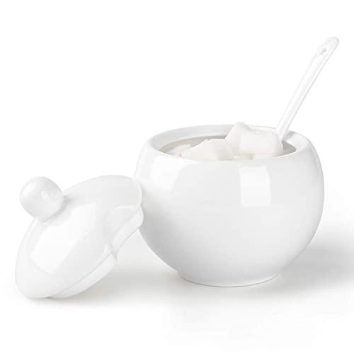 KitchenTour Ceramic Sugar Bowl with Lid and Spoon – Porcelain Sugar Bowl,Sugar Canister,Sugar Container for Home and Kitchen-12 oz/350 ml