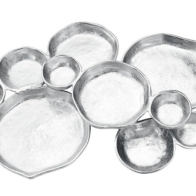 Cluster of 10 Round Serving Bowls Silver Clusters Decorative Elegant Snack Tray for Olives, Chip & Dip, Nuts, Appetizers & Entertaining Strong Brass & Enamel Home Decor Gifts, Parties & Weddings 20.5"