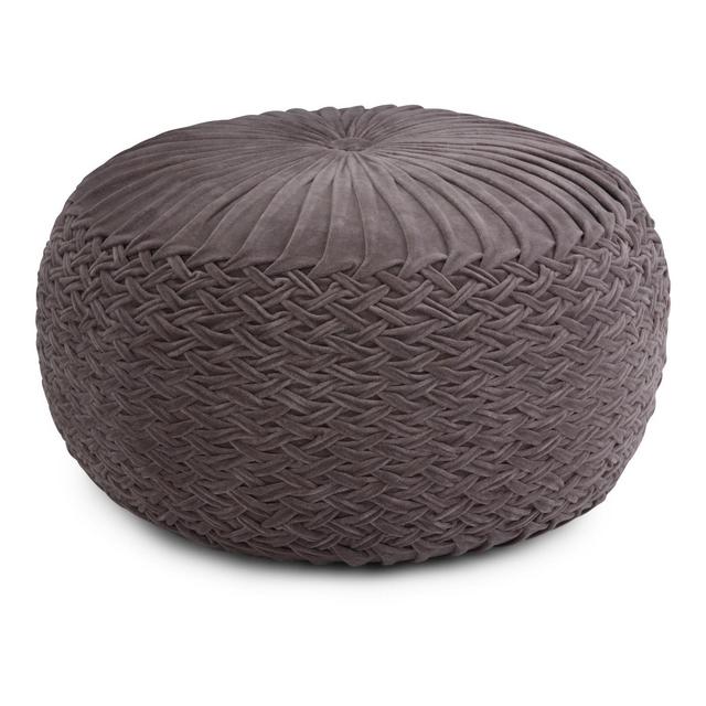 Faye Velvet Round Pouf Gray Velvet - Wyndenhall
