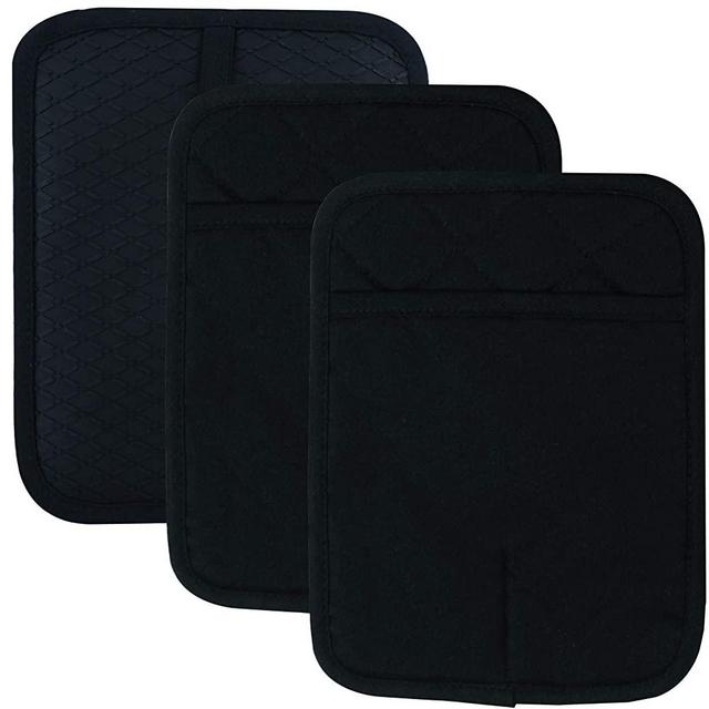 Pot Holders Set of 3 Non Slip Silicone Kitchen Lines Heat Resistant 500℉ Kitchen Gloves BBQ Cooking Baking Women Men Cooking Barbecue Microwave Machine Washable (Black Potholders)