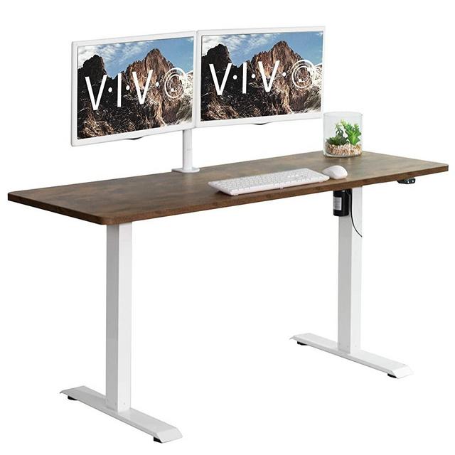 VIVO Electric Height Adjustable 60 x 24 inch Stand Up Desk, Vintage Brown Solid One-Piece Table Top, White Frame Standing Workstation, Home & Office Furniture Sets, DESK-KIT-W06N