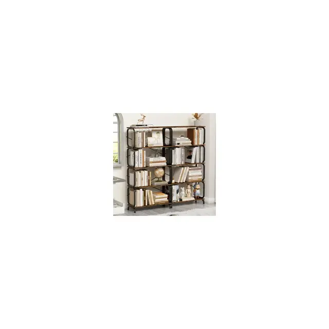 5 Tier 63"H Large Book Shelf with Metal Frame, Home Office Open Bookshelf, Rustic Brown