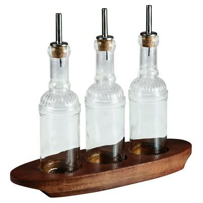 Picnic Time Heritage Collection 4pc Oliera Glass Cruets Set in Tray - Acacia