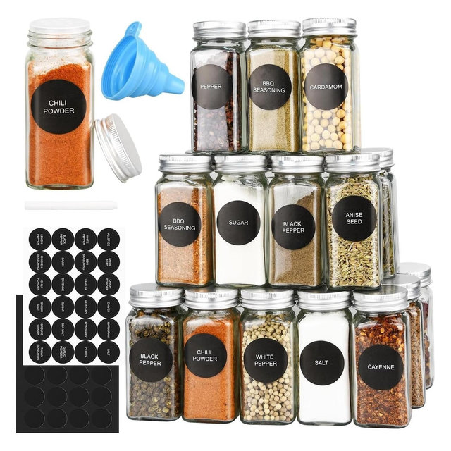 Home Collection 4oz Glass Spice Jars Set with Labels 24pcs