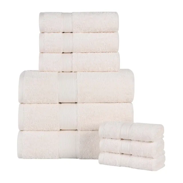 Organic Cotton Medium Weight Solid 9 Piece Towel Set, Ivory - Blue Nile Mills