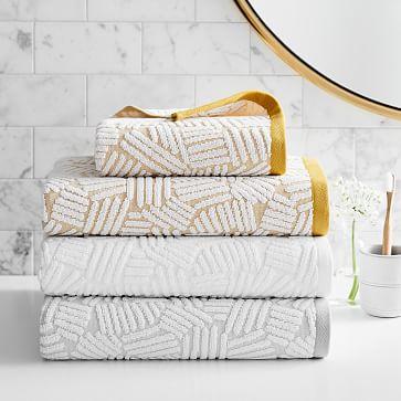 Dashed Lines Sculpted Bath Towels, Frost Gray