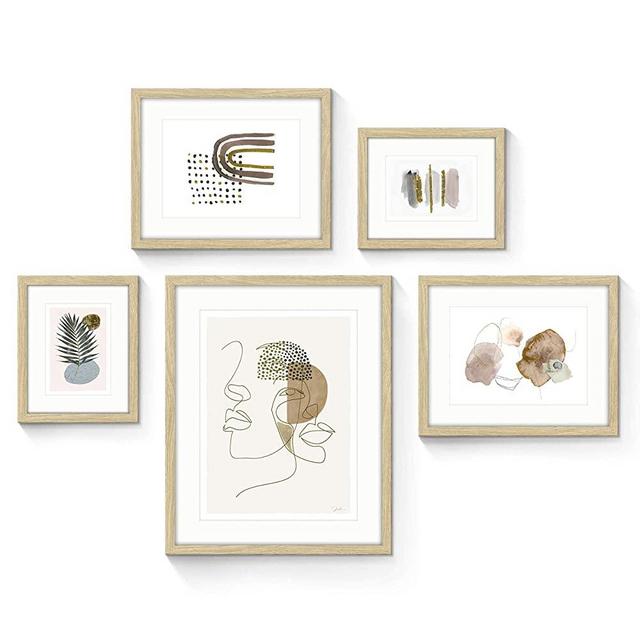 SunFlax Abstract Minimalist Pictures Prints Framed - Delightful Colors Graphics and Stylish Line Art with Wooden Frames for Bathroom, Living Room, Bedroom, Office, Flats