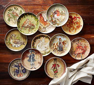 Twelve Days of Christmas Salad Plates, Mixed Set of 12