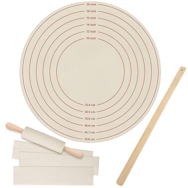 Jingmore 5 Pcs Traditional Norwegian Lefse Making Kit,20 Inch Pastry Cloth and 3 Pcs 11 x 2.5 Inch Rolling Pin Cover 24 Inch Thanksgiving Wood Turning Stick for Baking(Not Included Board)