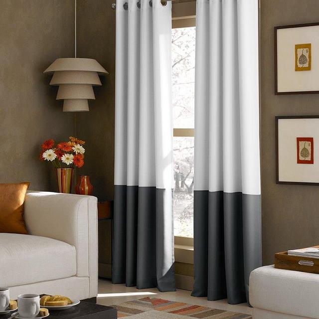 Curtainworks Kendall Color Block Grommet Curtain Panel, 95 inch, White / Dark Grey