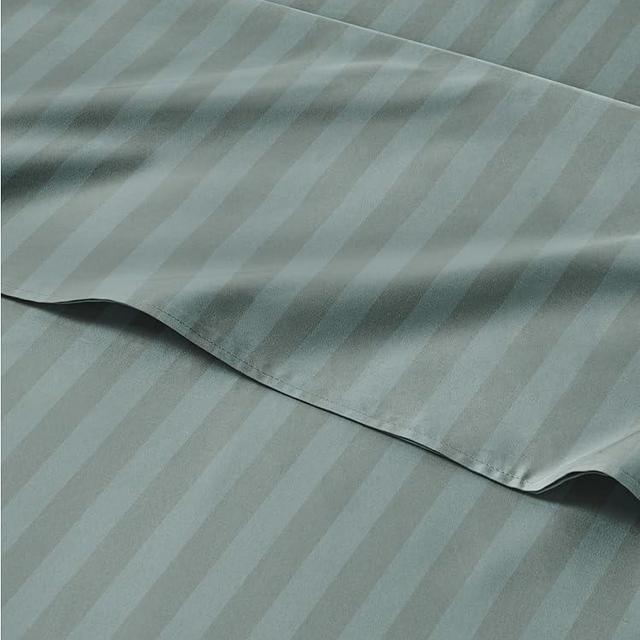 Green Striped Sheets – 4 Piece King Set with 1 Flat & 1 Fitted Sheet & 2 Pillowcases w/ Deep Pockets – Cozy, Wrinkle & Fade Resistant - Soft, Breathable and Cooling – Luxury Pinstripe Bed Sheets Set