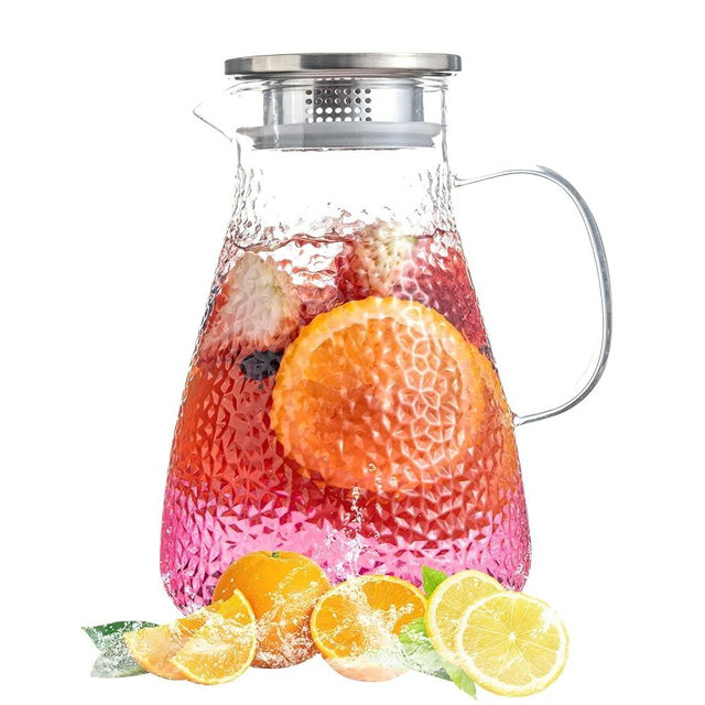 MRZIKPO 2.0 Liter 68 oz Glass Pitcher with Lid and Spout, Glass Carafe for Hot/Cold Water, Large Iced Tea Pitcher for Coffee, Milk,Juice and Homemade Beverage,Iced Coffee, and Container for Drinks