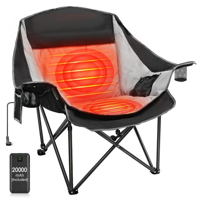 Suteck Heated Camping Chair with 20000mAh Battery, Oversized Heated Chairs W/3 Heat Levels & 2 Heating Zones, Portable Heated Folding Chair Use for Outdoor Sports, Camping, Lawn